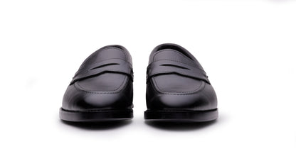 Black QUIVE London Ventor leather penny loafers, front view