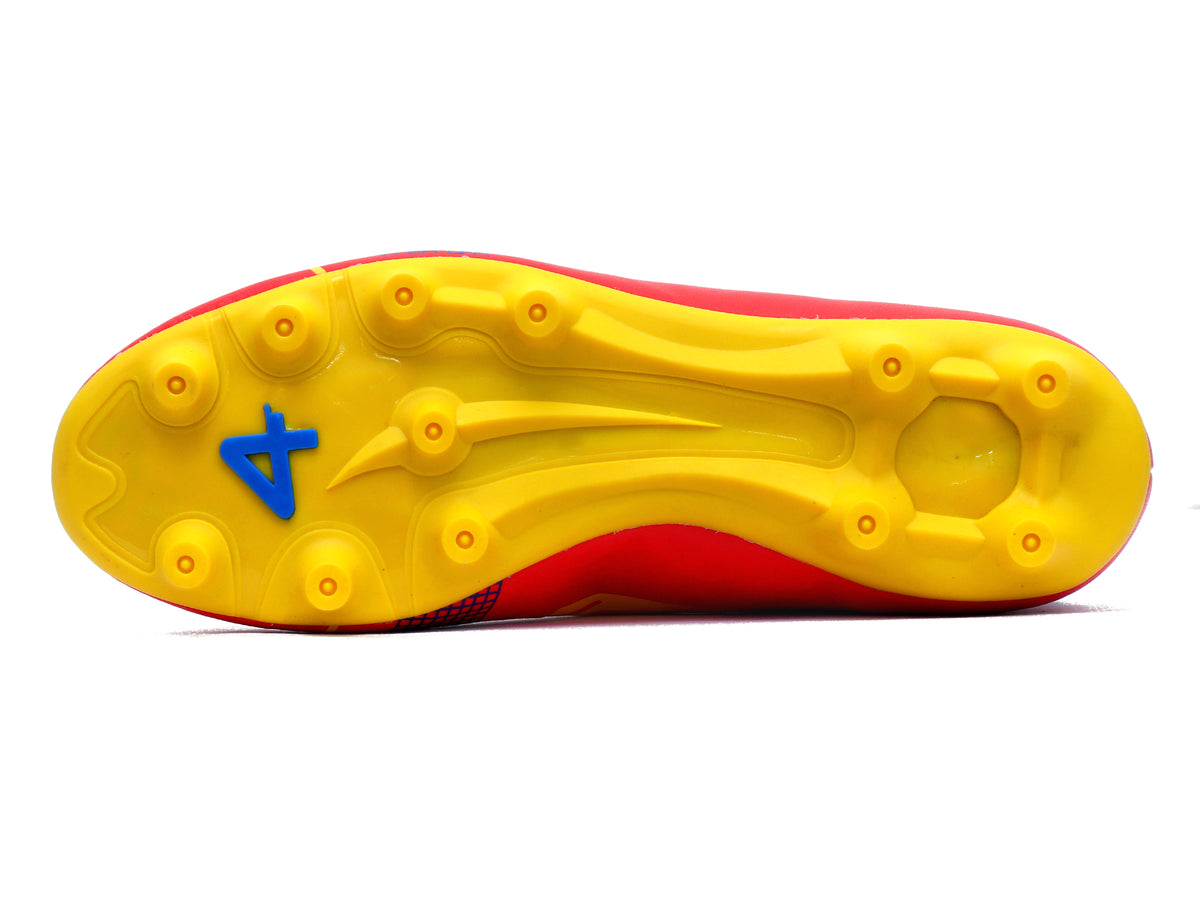 SEGA QUIVE Kids' Spectra football trainers, yellow moulded-stud outsole for the red boot