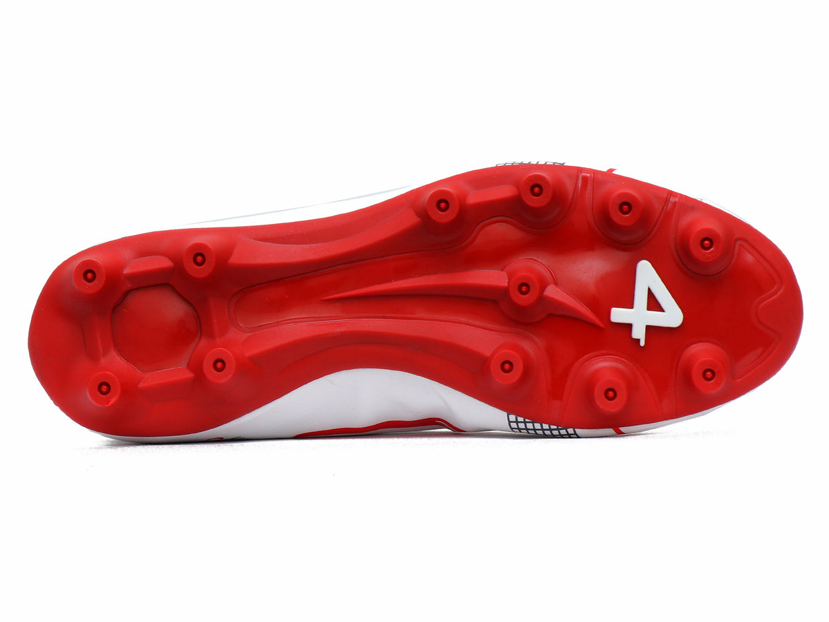 SEGA QUIVE Kids' Spectra football trainers, red moulded-stud outsole for the white boot