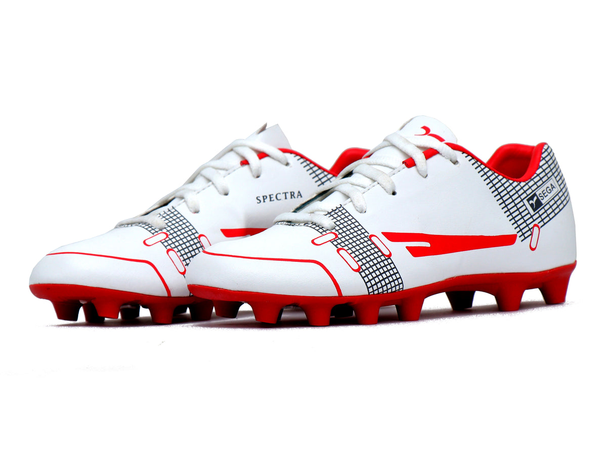 SEGA QUIVE Kids' Spectra football trainers, white and red studded pair