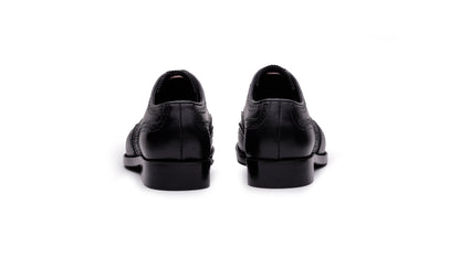 Black QUIVE London Kensington leather Derby shoes, heel view
