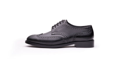 Black QUIVE London Kensington leather Derby shoe, left-facing side profile