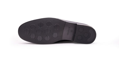 Black QUIVE London Perth penny loafer, rubber outsole
