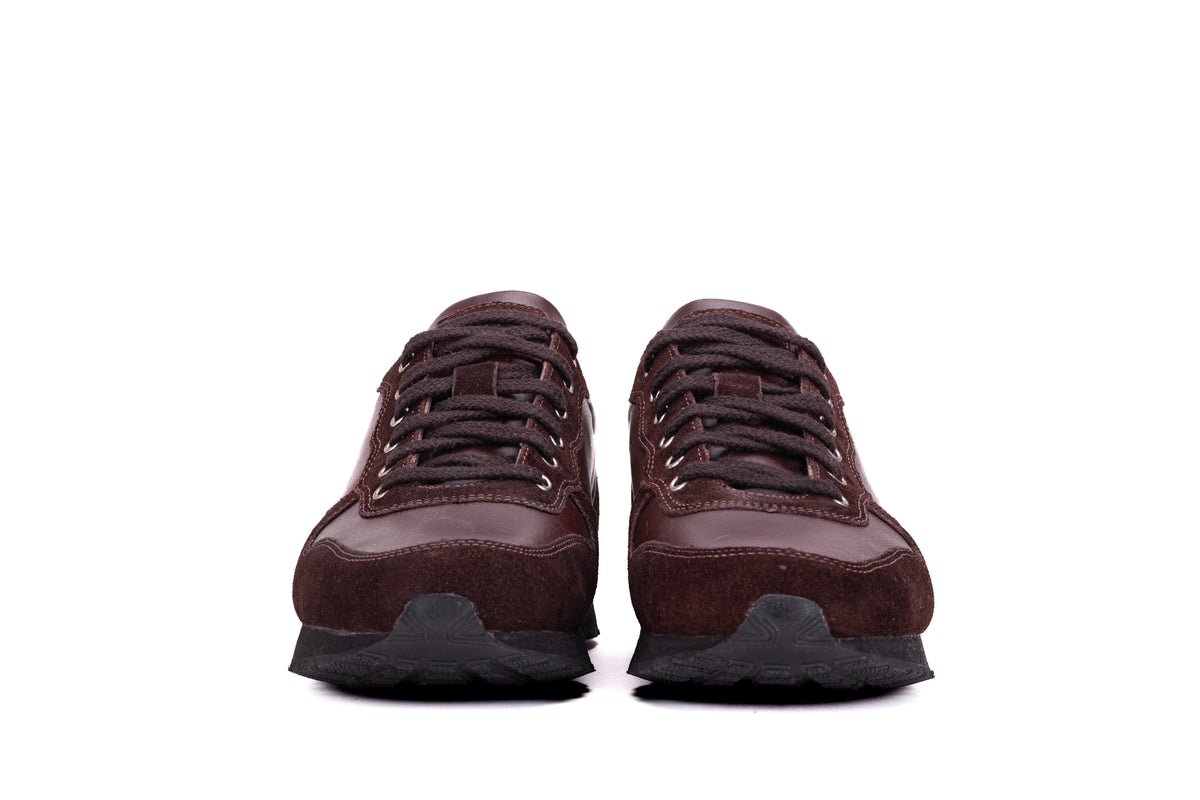 Burgundy QUIVE London Belgravia leather trainers, front view