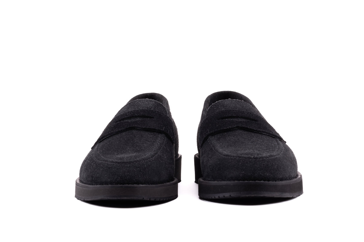Black QUIVE London Cambridge suede loafers, front view