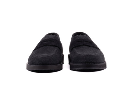 Black QUIVE London Cambridge suede loafers, front view