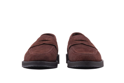 Brown QUIVE London Cambridge suede loafers, front view