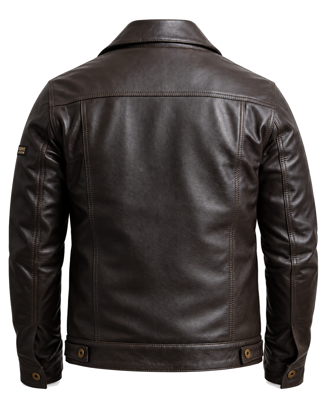 QUIVE London BELGRAVE men's brown sheepskin leather jacket, rear studio view