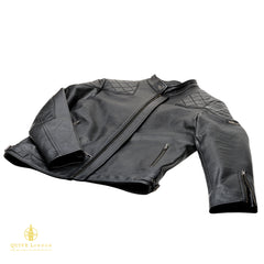 Black leather jacket a white background