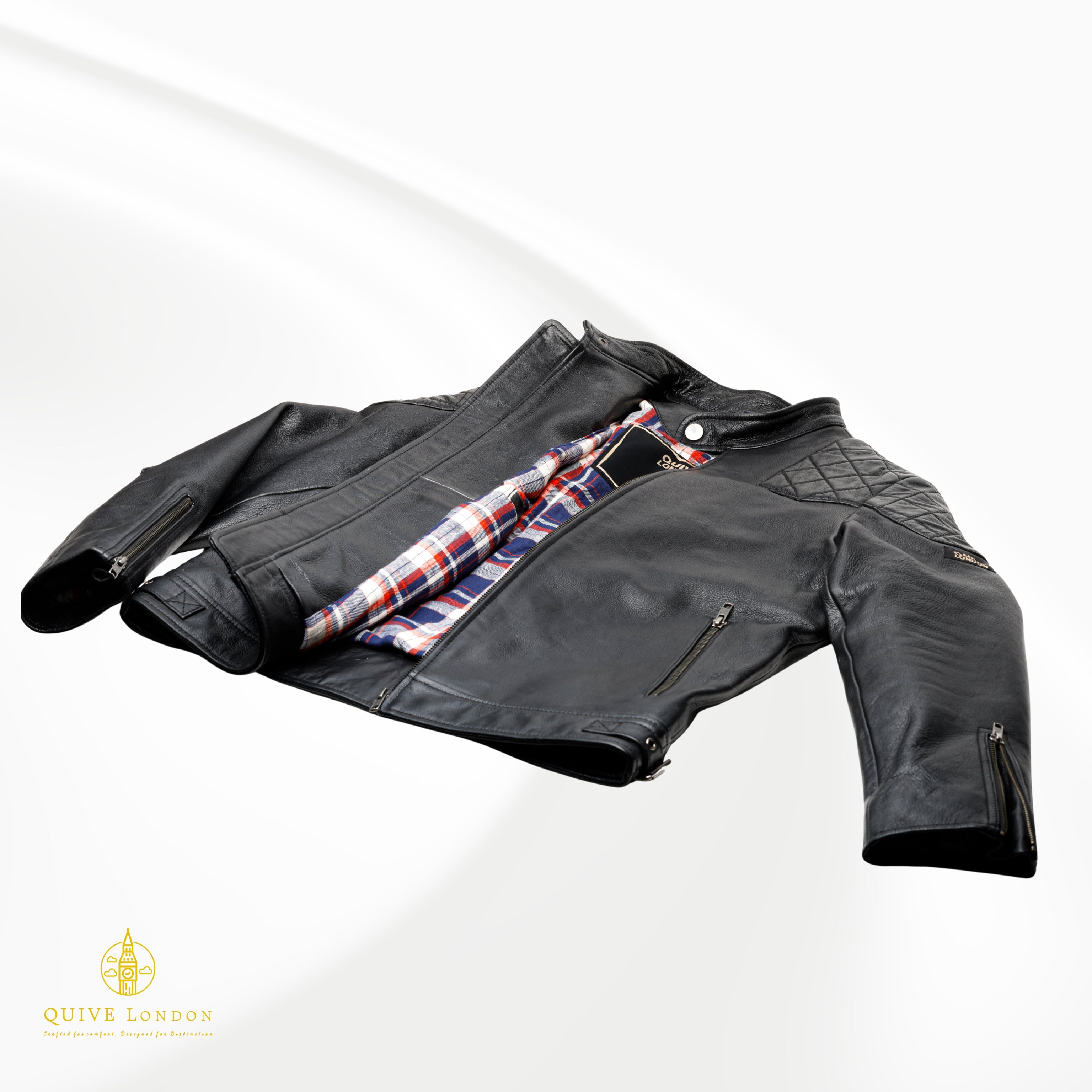 Black leather jacket a white background