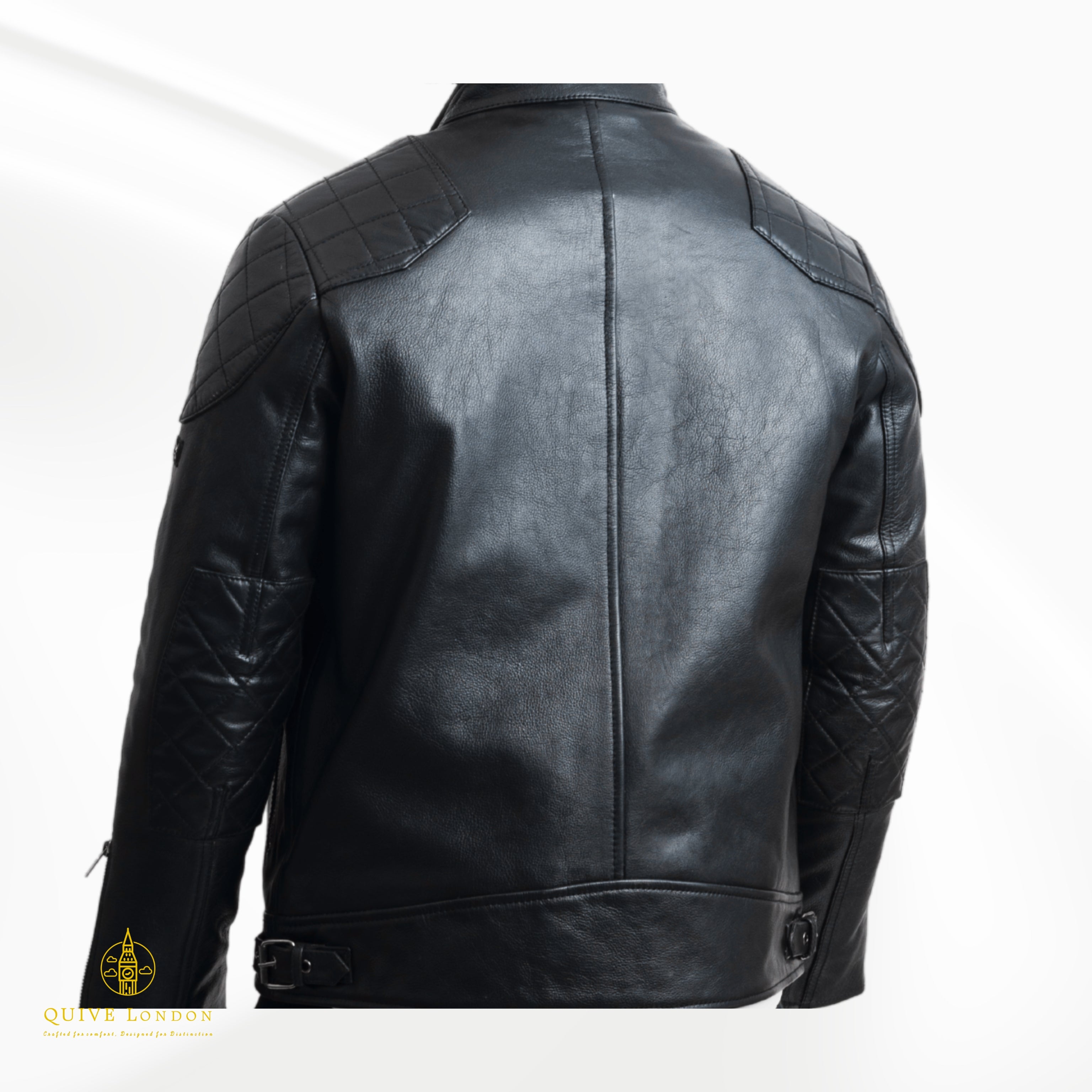 Black leather jacket a white background