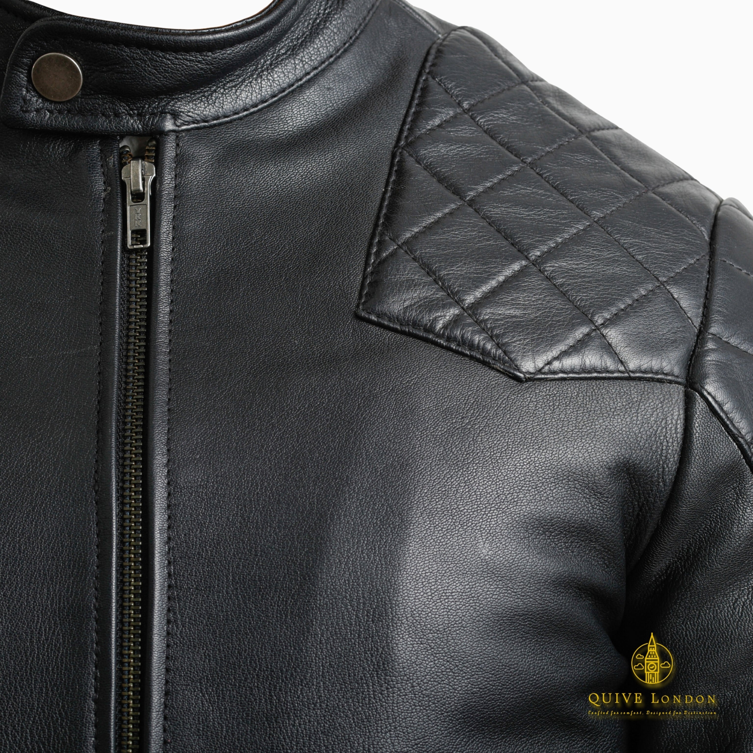 Black leather jacket a white background