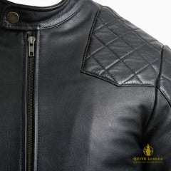 Black leather jacket a white background
