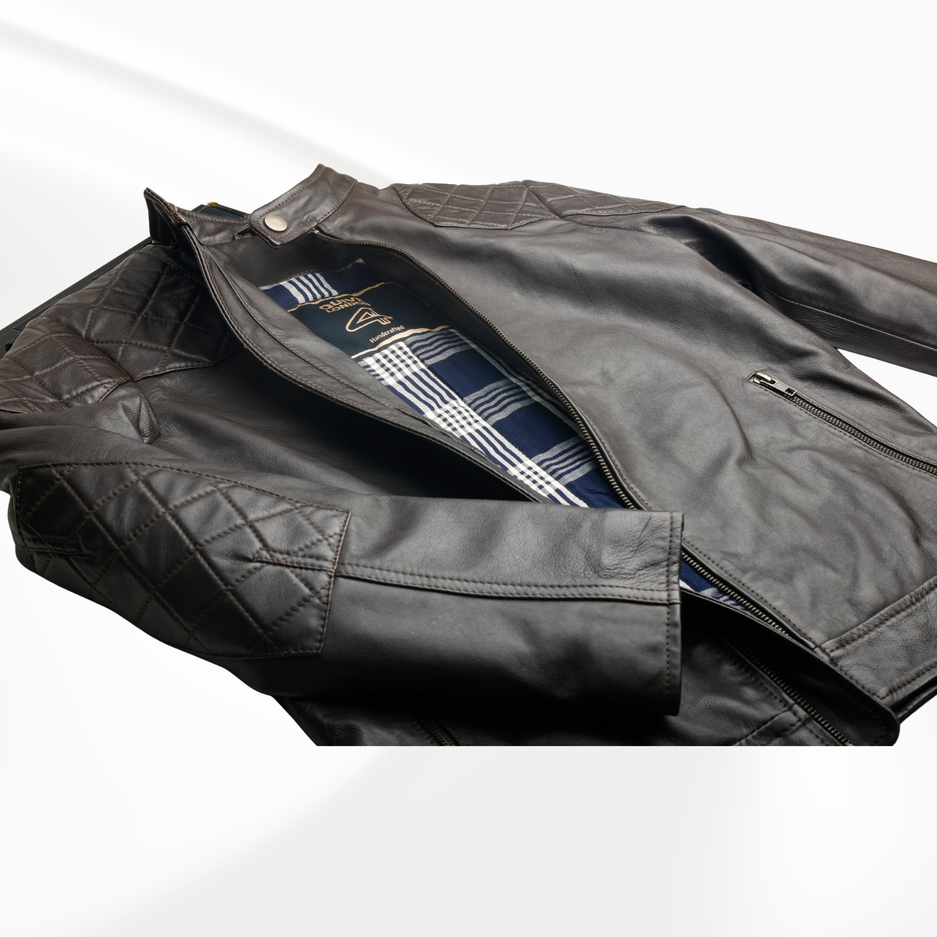Brown leather jacket a white background