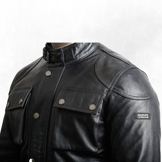 Black leather jacket handmade with sheepskin premium quality