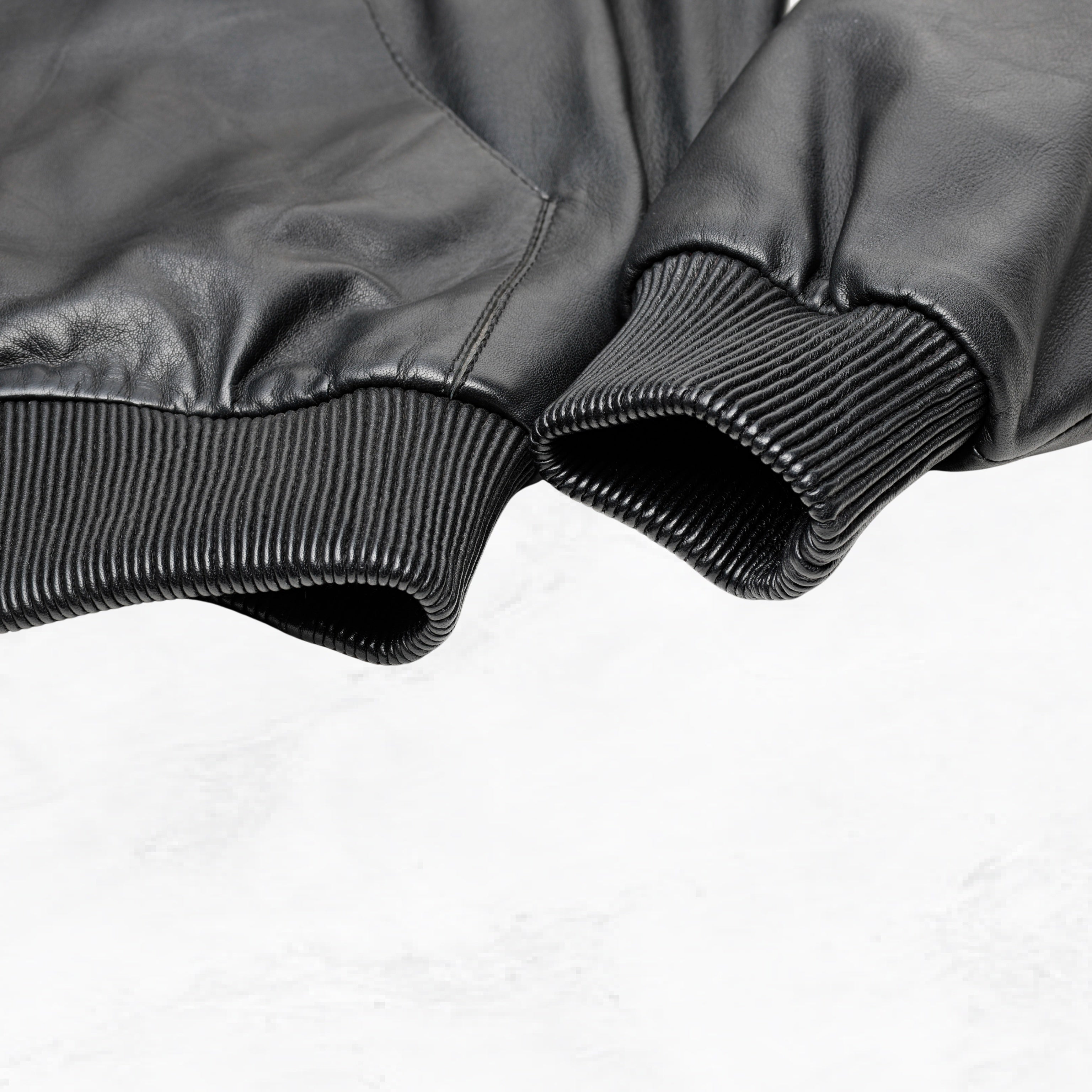 Black leather jacket with a hood made with sheepskin premium quality