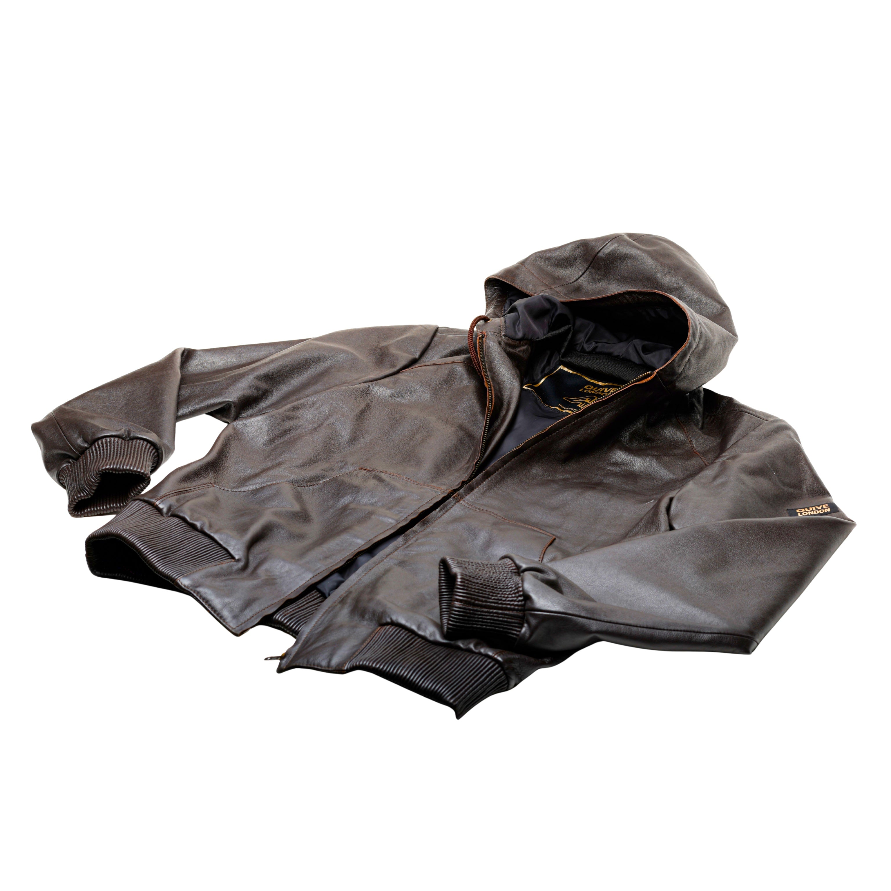 Brown leather jacket with a hood made with sheepskin premium quality