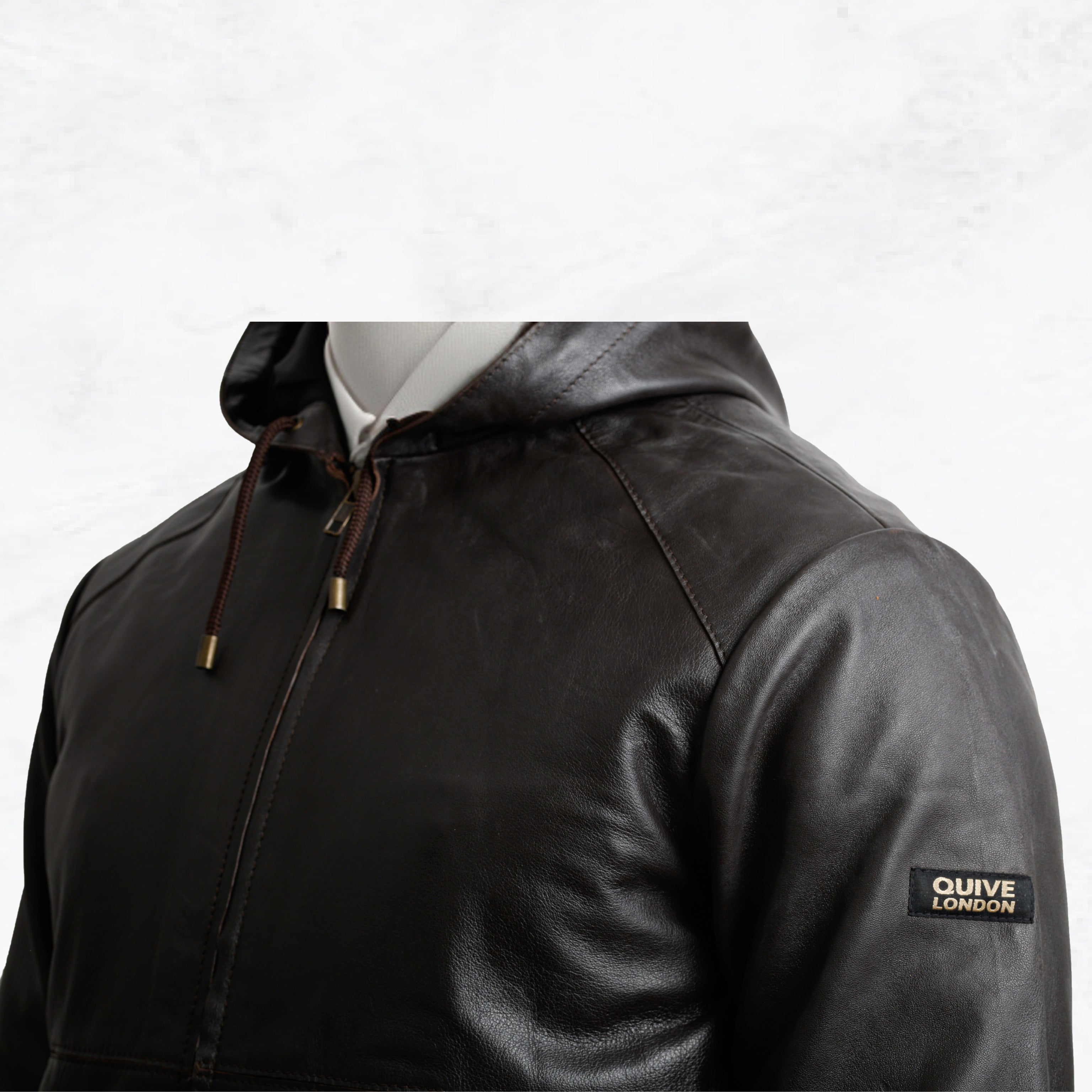 Brown leather jacket with a hood made with sheepskin premium quality