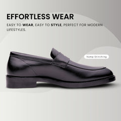QUIVE LONDON Bending Mens Black Leather Penny Loafers Formal Shoes for Work Business and Smart Casual