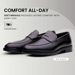 QUIVE LONDON Bending Mens Black Leather Penny Loafers Formal Shoes for Work Business and Smart Casual