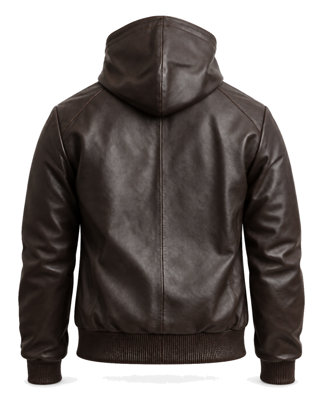 KNIGHTSBRIDGE men's brown hooded sheepskin leather jacket, rear studio view