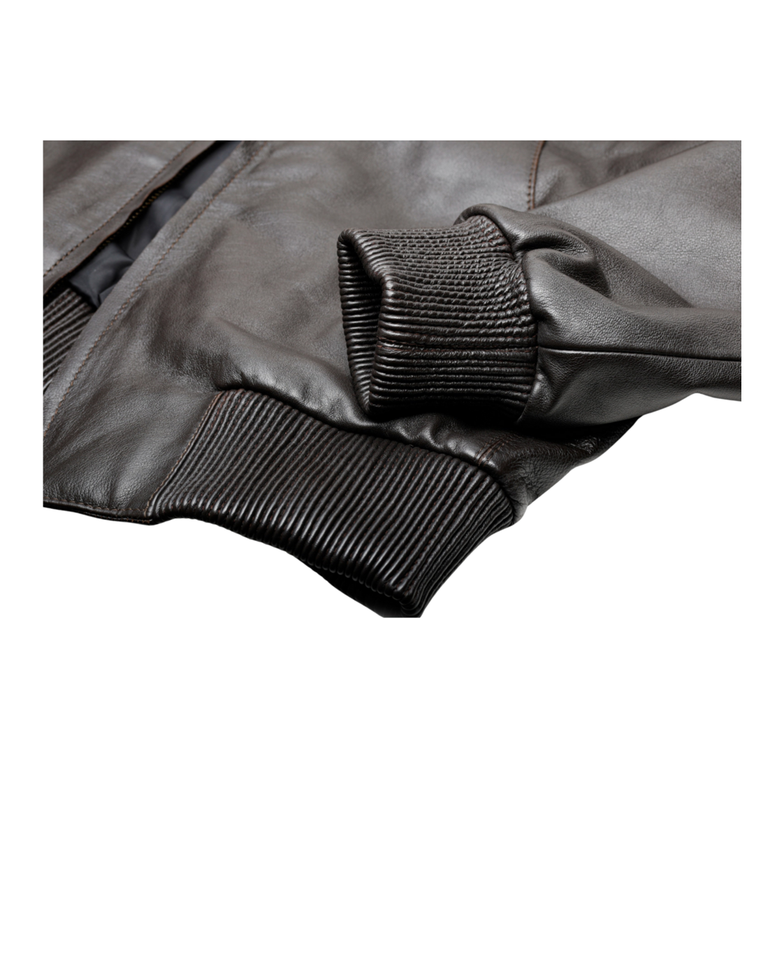 KNIGHTSBRIDGE brown leather jacket ribbed cuff and hem detail