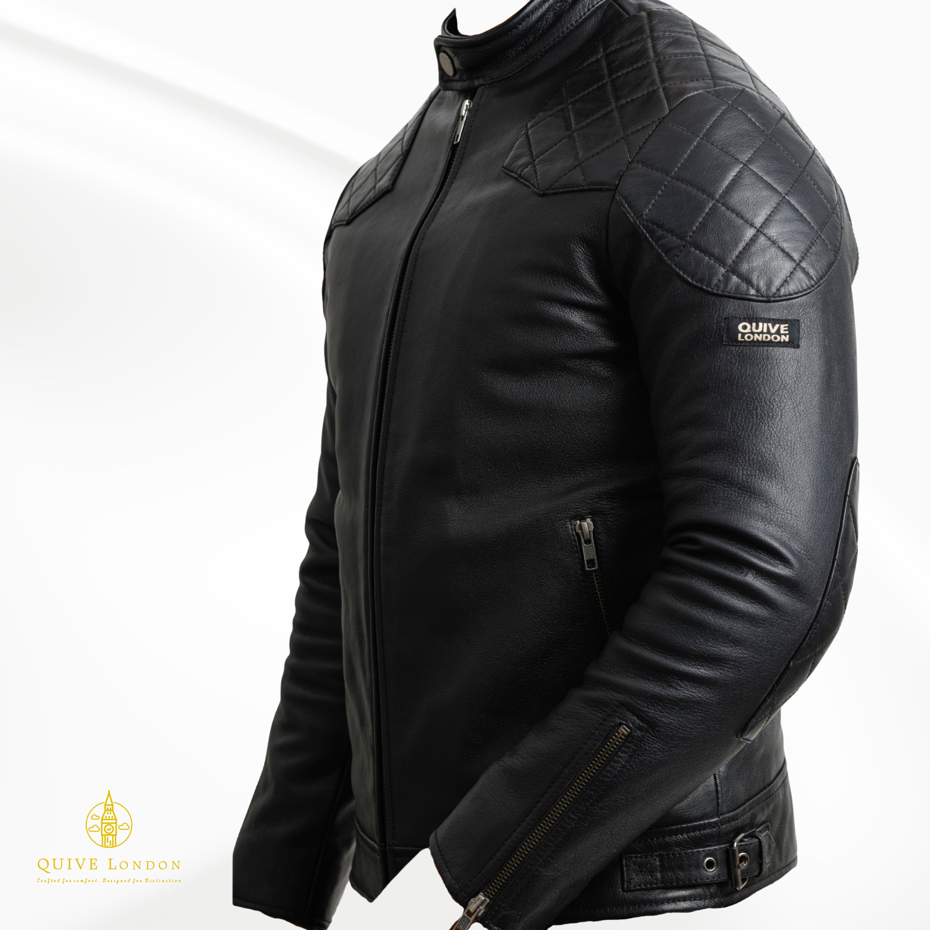Black leather jacket a white background