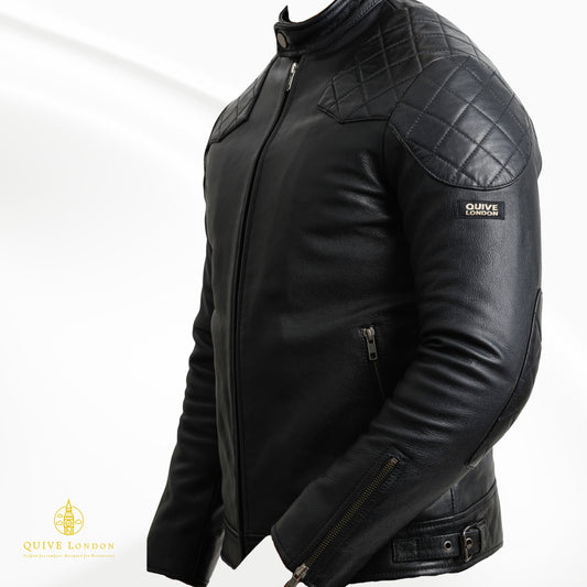 Black leather jacket a white background