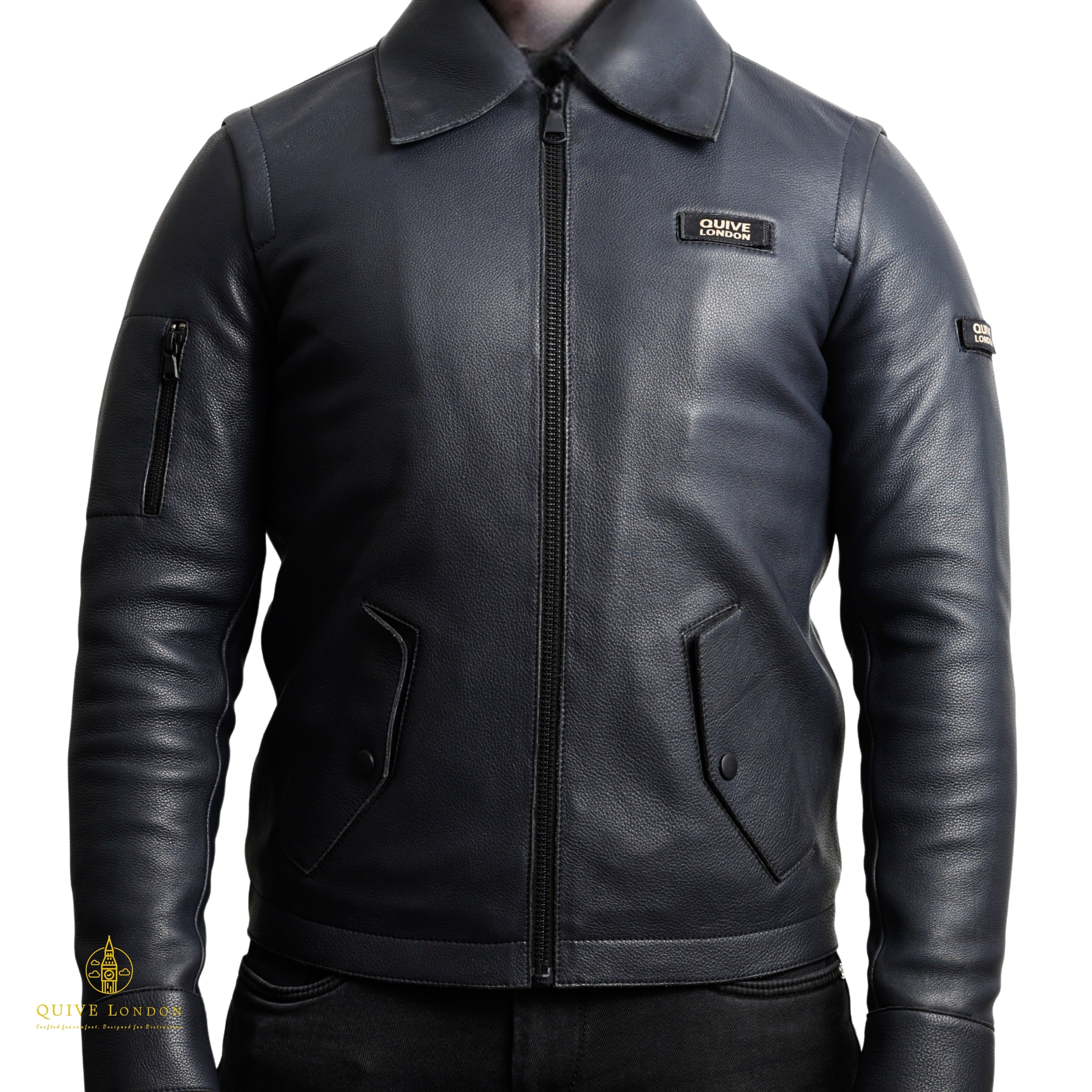 Black leather jacket premium sheepskin on a white background