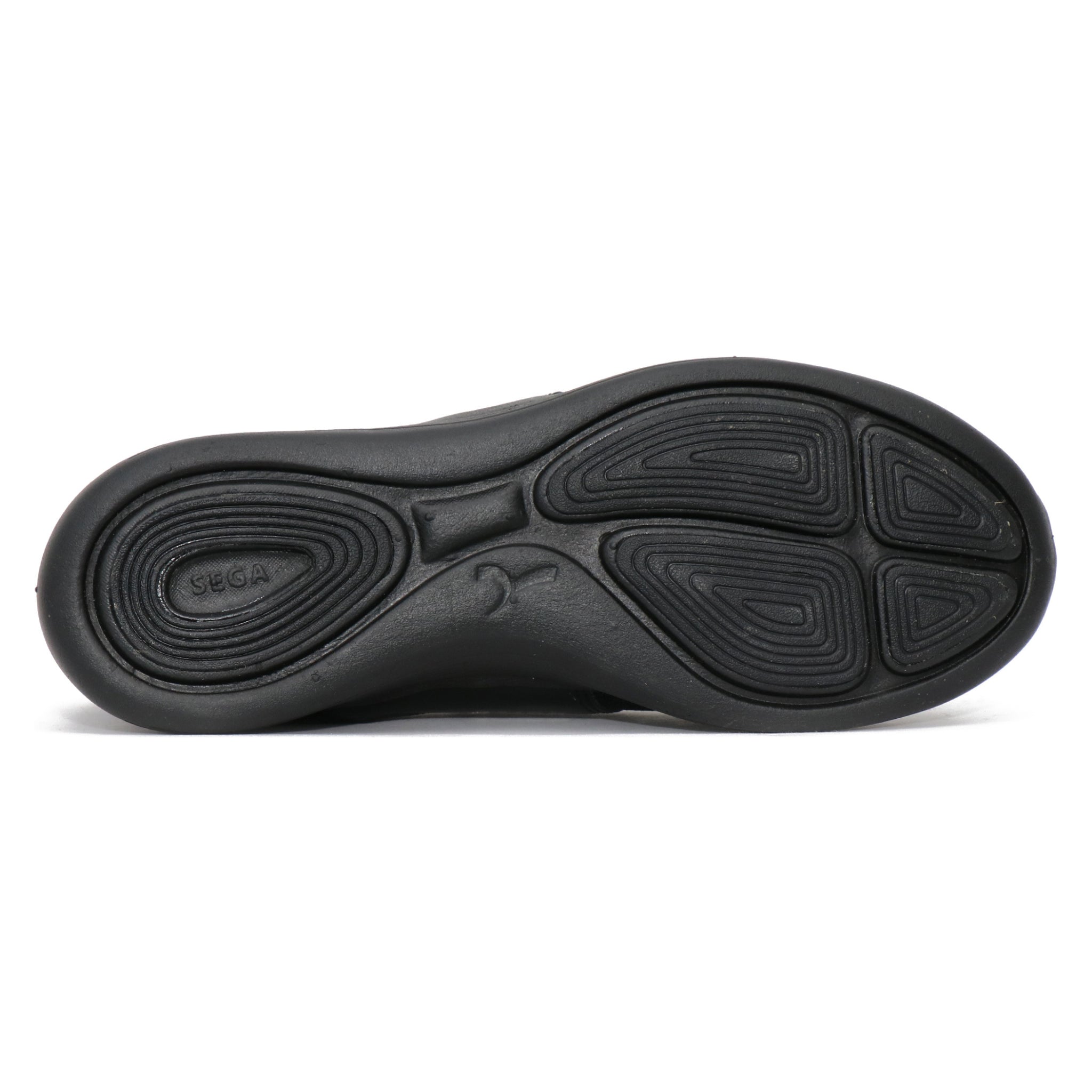 A pair of black Quive running and walking slip-on shoes with a non-marking outsole, designed for men and women.