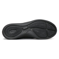 A pair of black Quive running and walking slip-on shoes with a non-marking outsole, designed for men and women.