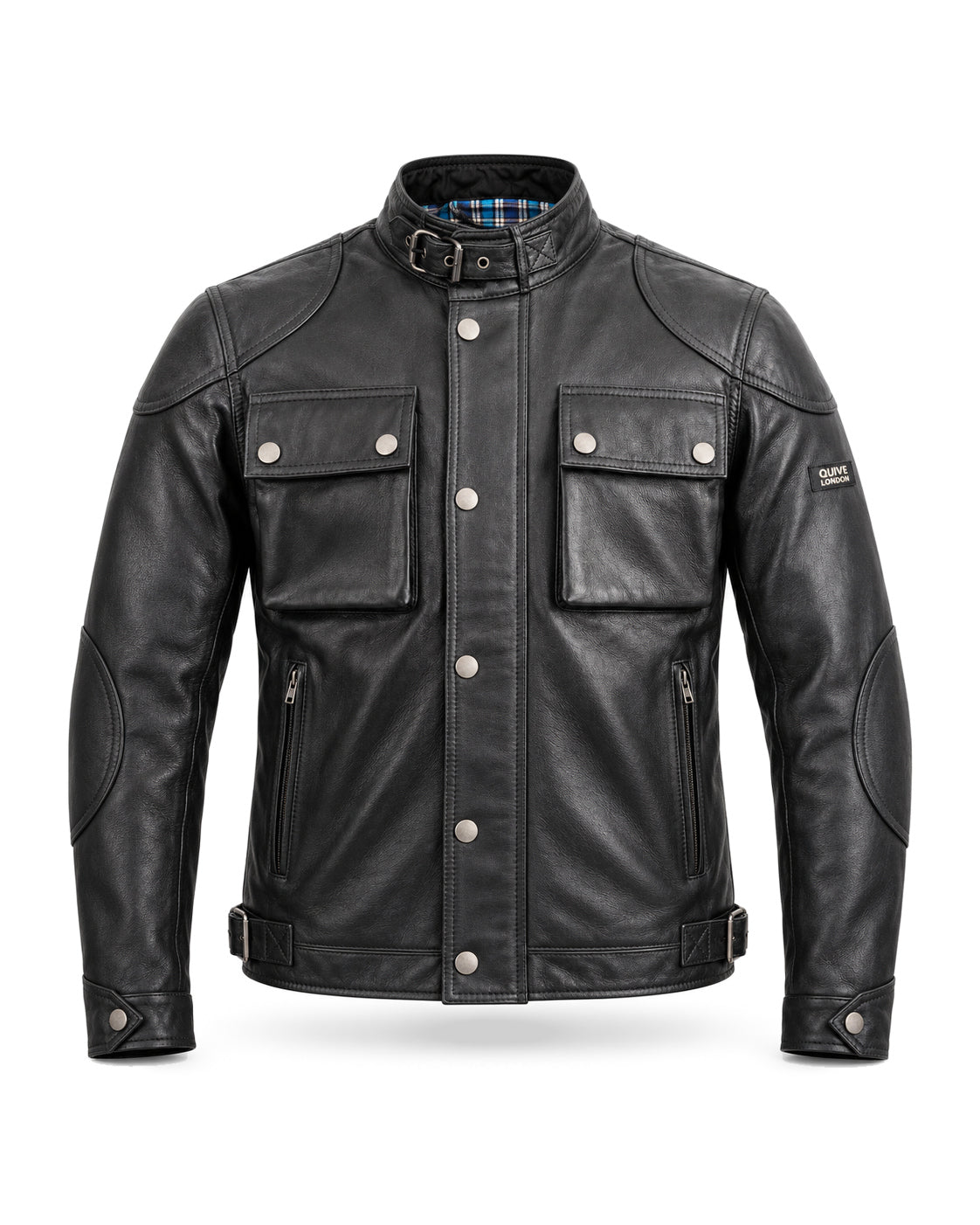 HARROW men's black sheepskin leather jacket, front studio view