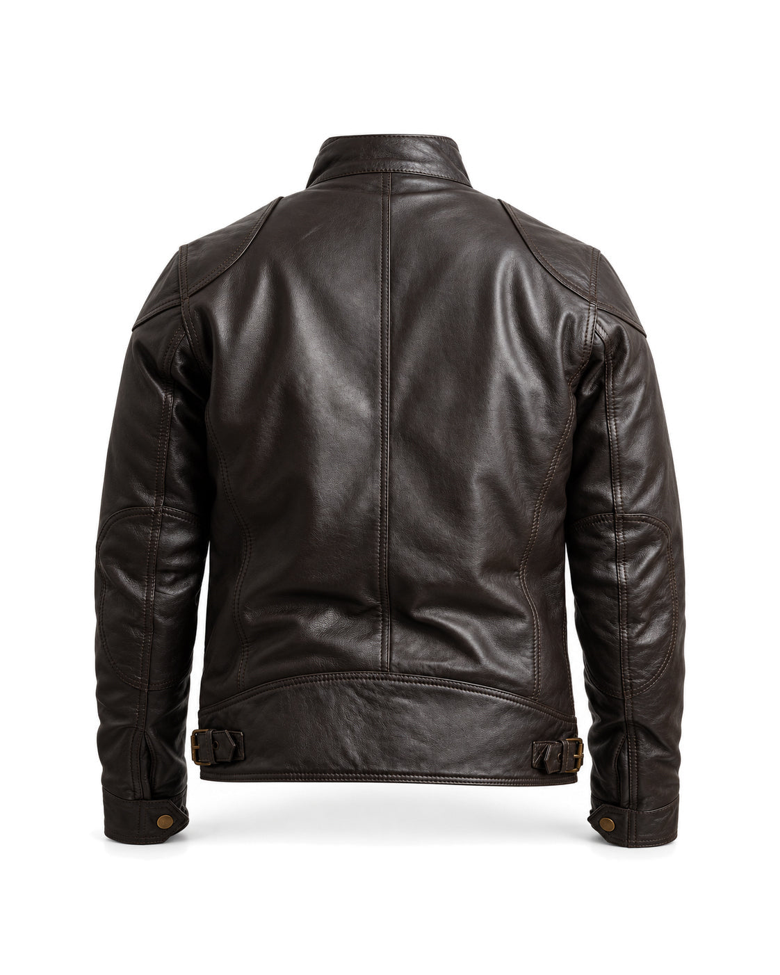 HARROW men's brown sheepskin leather jacket, rear studio view