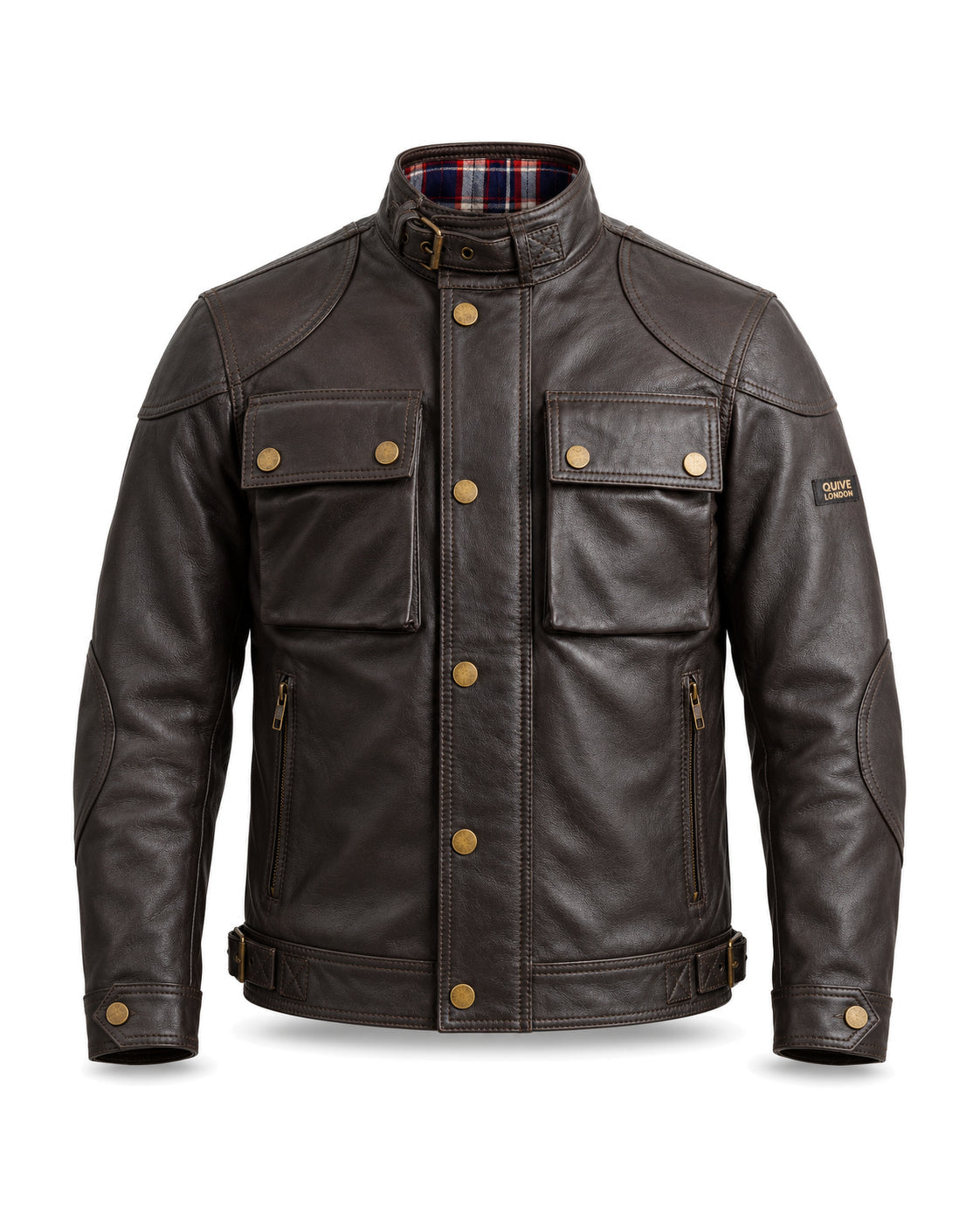 HARROW men's brown sheepskin leather jacket, front studio view