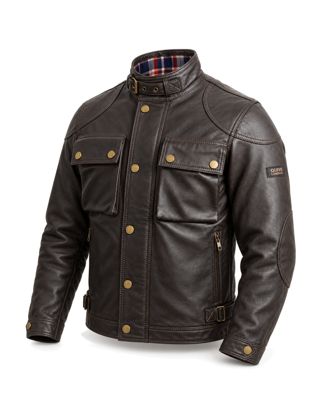 HARROW men's brown sheepskin leather jacket, three-quarter studio view