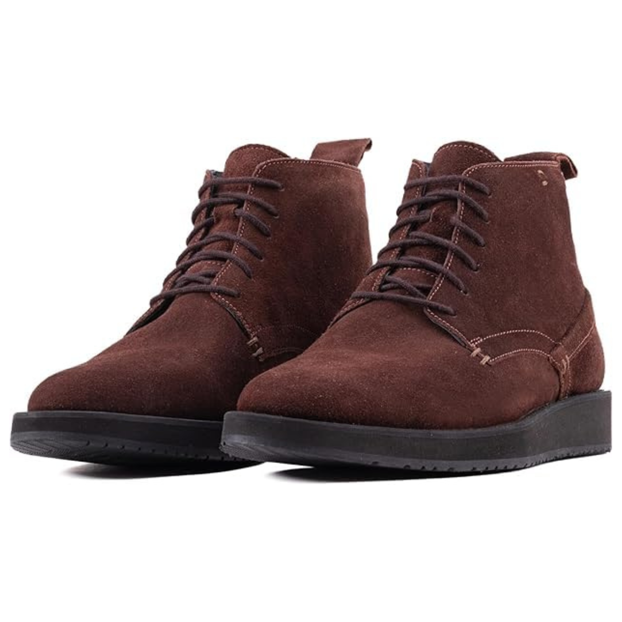 A pair of brown Quive London Chukka leather boots with a smooth texture and lace-up design.