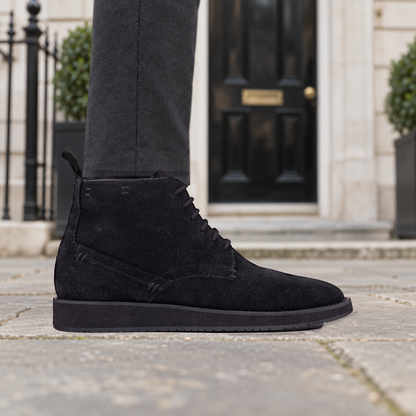 QUIVE London Chester suede chukka boots black in a lifestyle setting