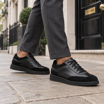 QUIVE London Richmond leather trainers black in a lifestyle setting