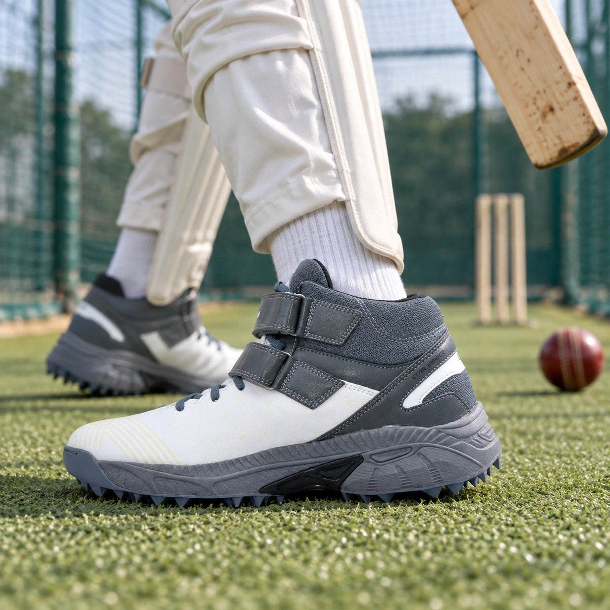 QUIVE Bold B-40 moulded cricket shoes worn during net training
