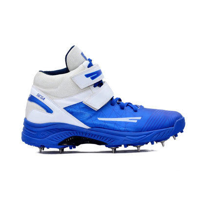 QUIVE SEGA Bold Cricket Shoes – Metal Spikes in white blue – product view 3