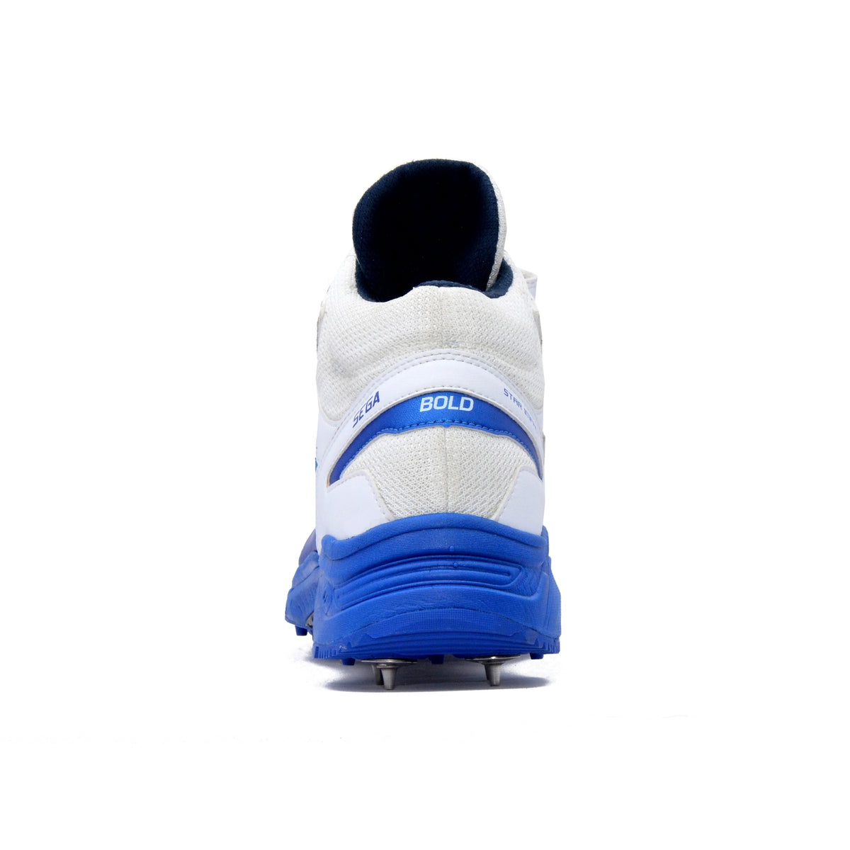 QUIVE SEGA Bold Cricket Shoes – Metal Spikes in white blue – product view 4