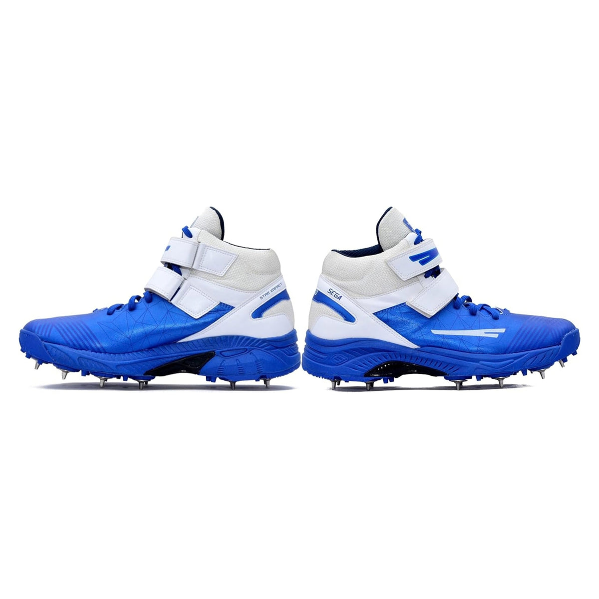 QUIVE SEGA Bold Cricket Shoes – Metal Spikes in white blue – product view 6