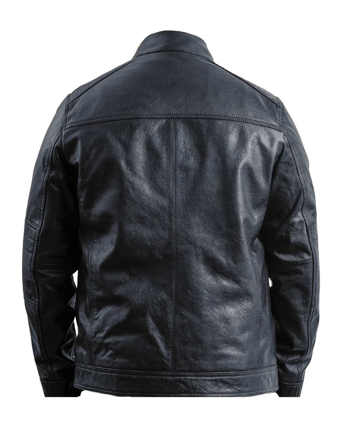 TRAPPER men's black leather jacket, rear studio view