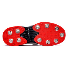 White and Red cricket sports shoes with cleats on a white background