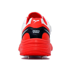 White and Red cricket sports shoes with cleats on a white background