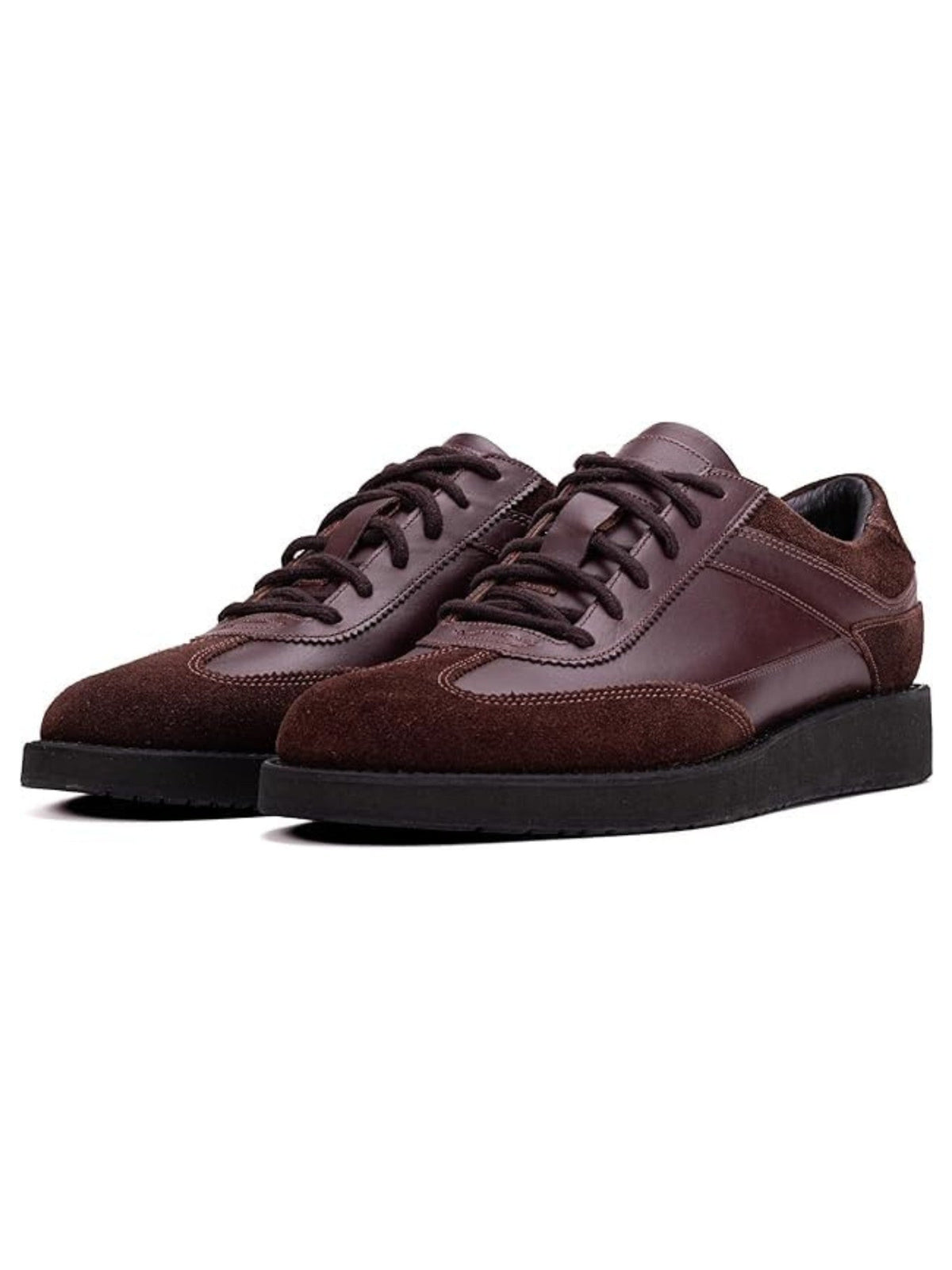 Burgundy QUIVE London Richmond leather trainers in a front three-quarter view