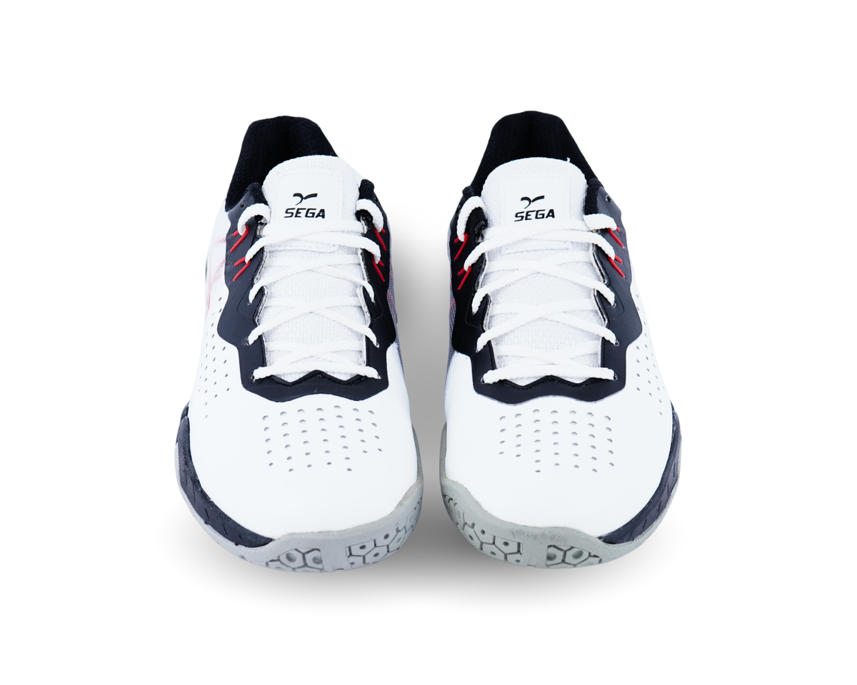 QUIVE SEGA RP24 court shoes, white, black and red top view