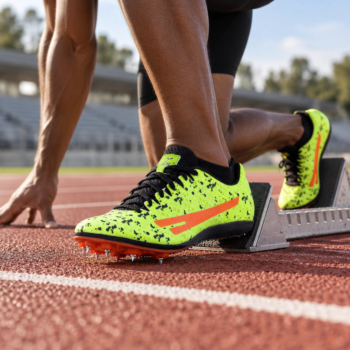 SEGA Aston lemon track spike shoes worn in starting blocks