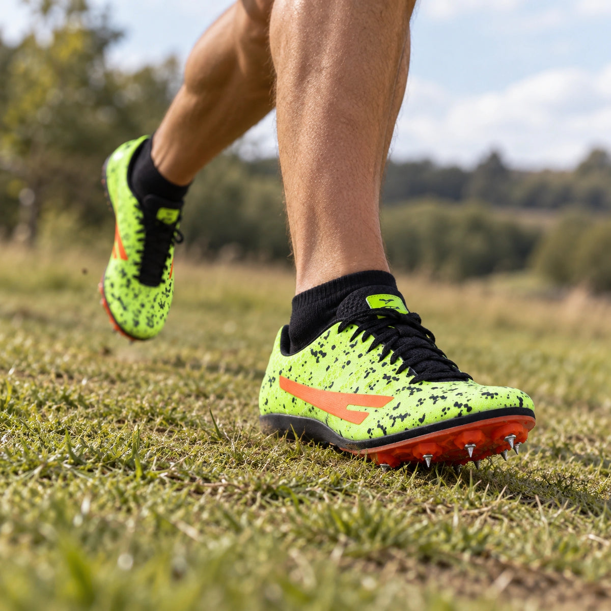 SEGA Aston lemon spike shoes worn on a cross-country course