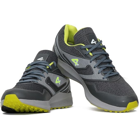 A pair of Sega Comfort R7 sneakers in gray with yellow accents, featuring a lace-up closure and non-marking soles.